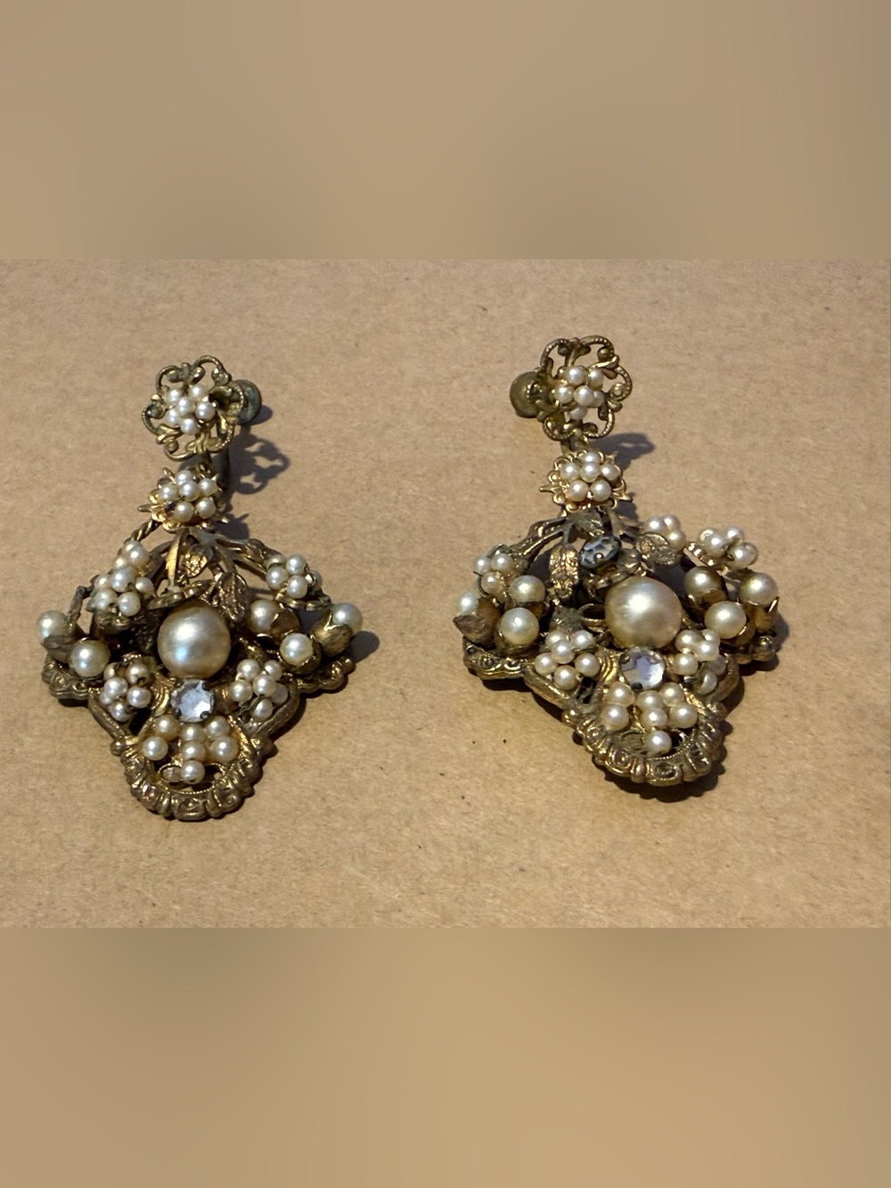 Vintage Haskell/Robert/Demario???? faux Pearl Long Pearl Drop Earrings